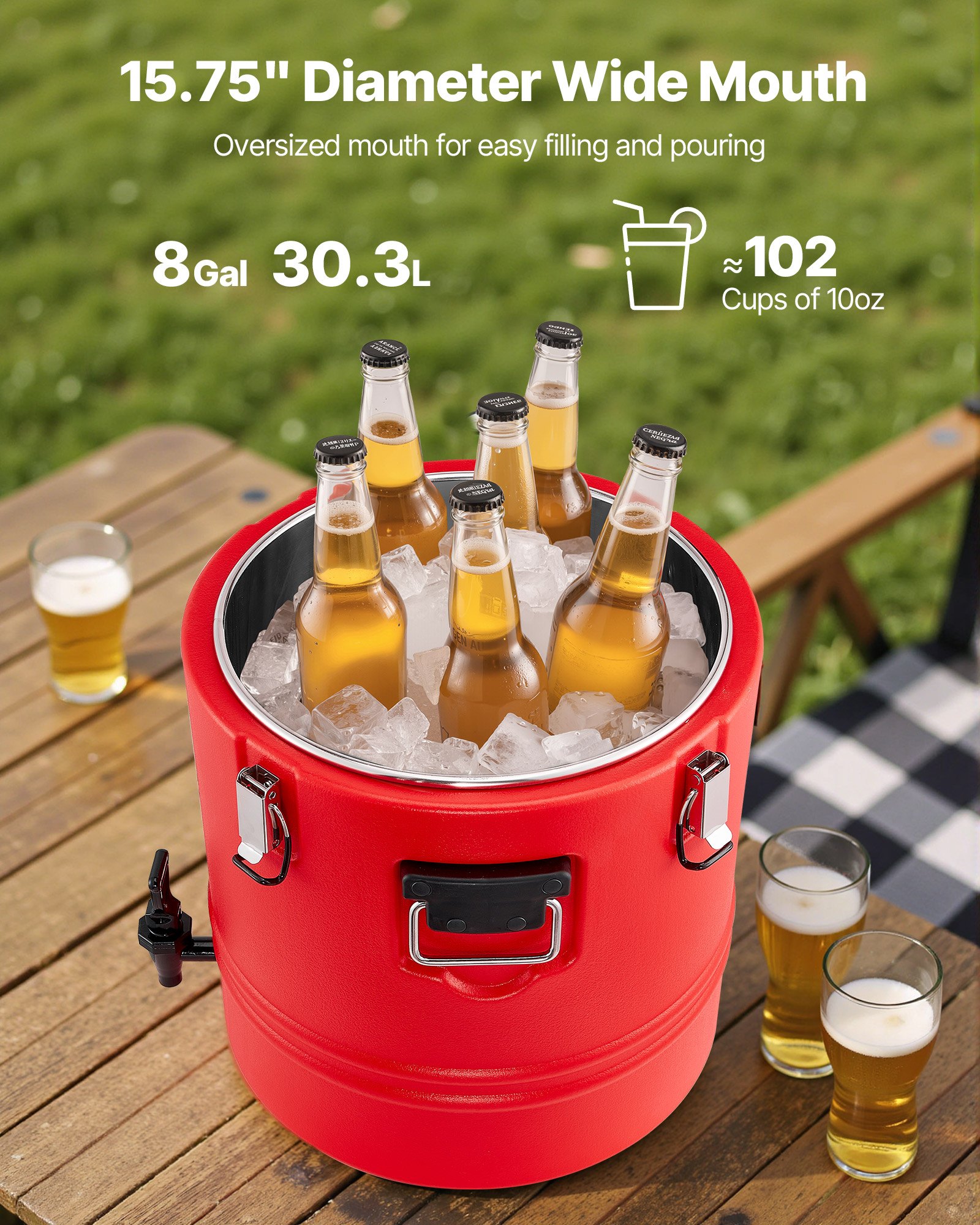 Dispensador de bebidas isotérmico VEVOR, 30,3 L (8 galones), dispensador térmico para bebidas frías y calientes con grifo, jarra refrigerante de grado alimenticio con interior de acero inoxidable 304, ideal para té, café, restaurantes y exteriores.