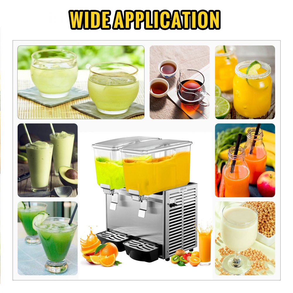 VEVOR Dispensador de Bebidas Frías de Zumo y Jugo 12Lx2 Bebidas Comerciales