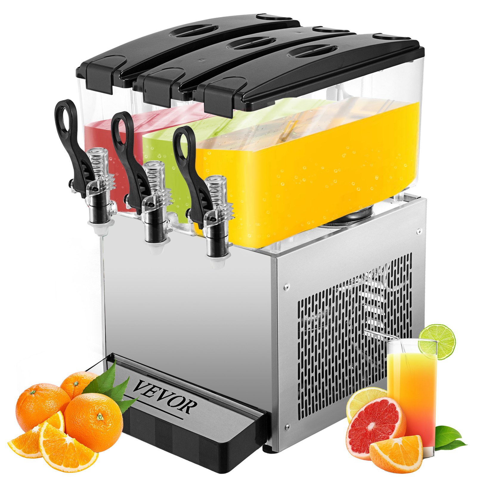 VEVOR Dispensador de bebidas comercial de 110 V frío y caliente 3 tanques 36 l dispensador de jugo de frutas 12 l por tanque dispensador de bebidas