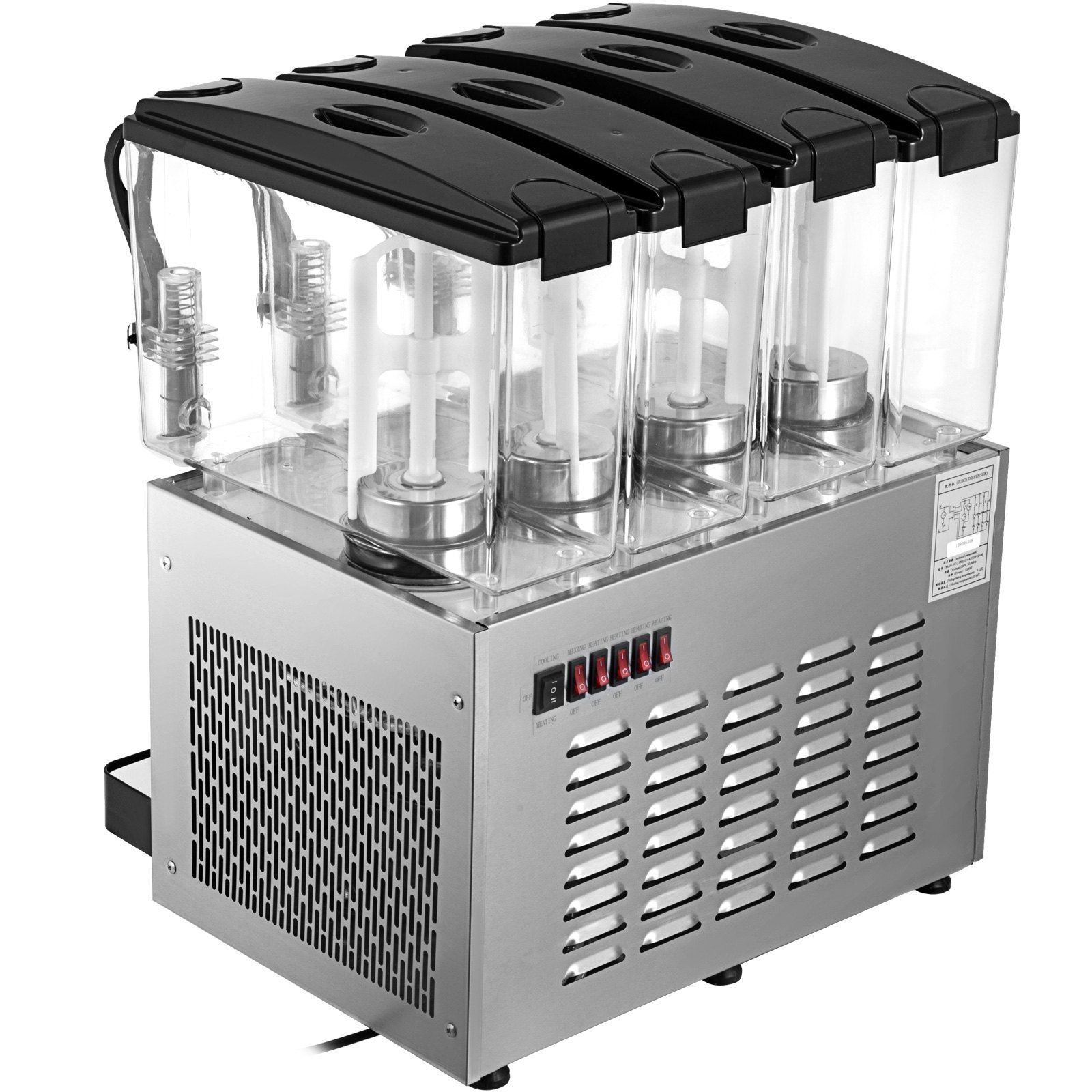 VEVOR Dispensador de bebidas comerciales de 110 V frío y caliente 4 tanques de 12 L por tanque dispensador de jugo de frutas comercial dispensador