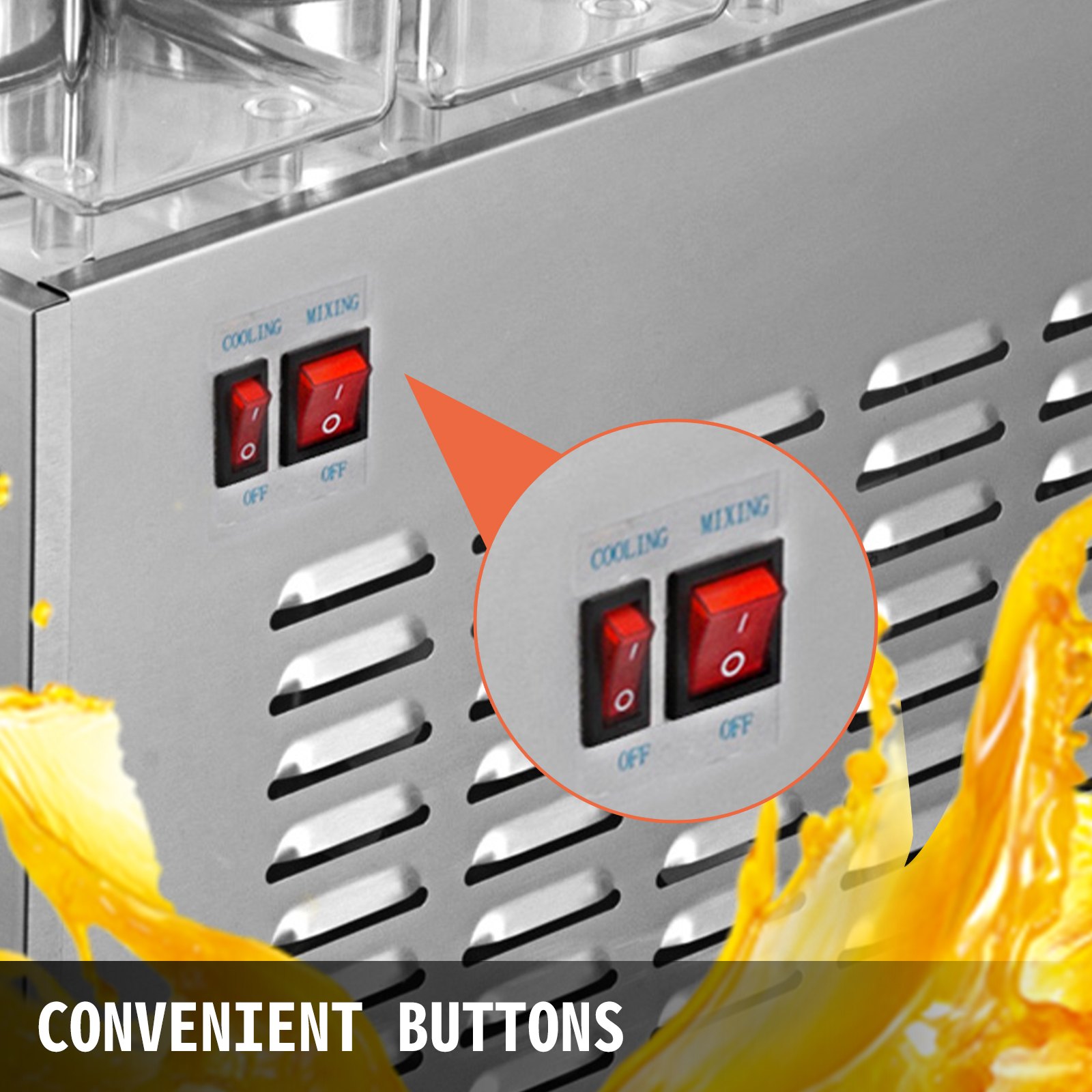 VEVOR Dispensador de bebidas comerciales de 110 V frío y caliente 4 tanques de 12 L por tanque dispensador de jugo de frutas comercial dispensador