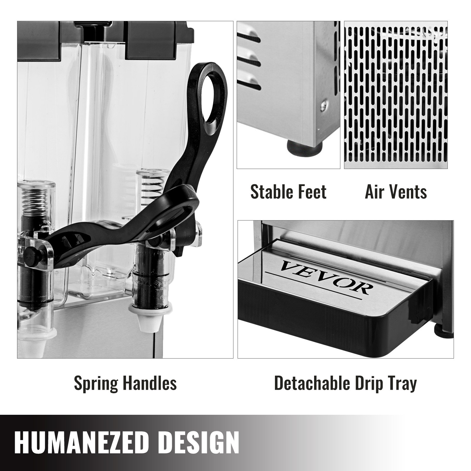 VEVOR Dispensador de bebidas comerciales de 110 V frío y caliente 4 tanques de 12 L por tanque dispensador de jugo de frutas comercial dispensador