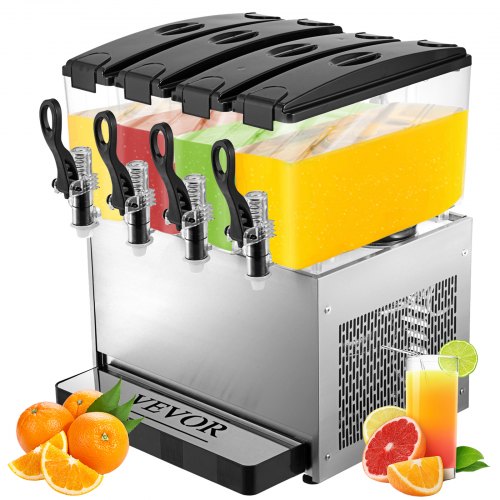 VEVOR Dispensador de bebidas comerciales 12,7 galones 48 L 4 tanques máquina de bebidas de té helado 12 litros por tanque 325 W acero inoxidable