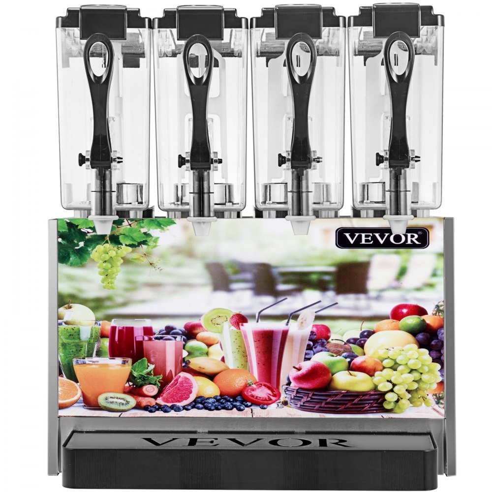 VEVOR Dispensador de bebidas comerciales 12,7 galones 48 L 4 tanques máquina de bebidas de té helado 12 litros por tanque 325 W acero inoxidable