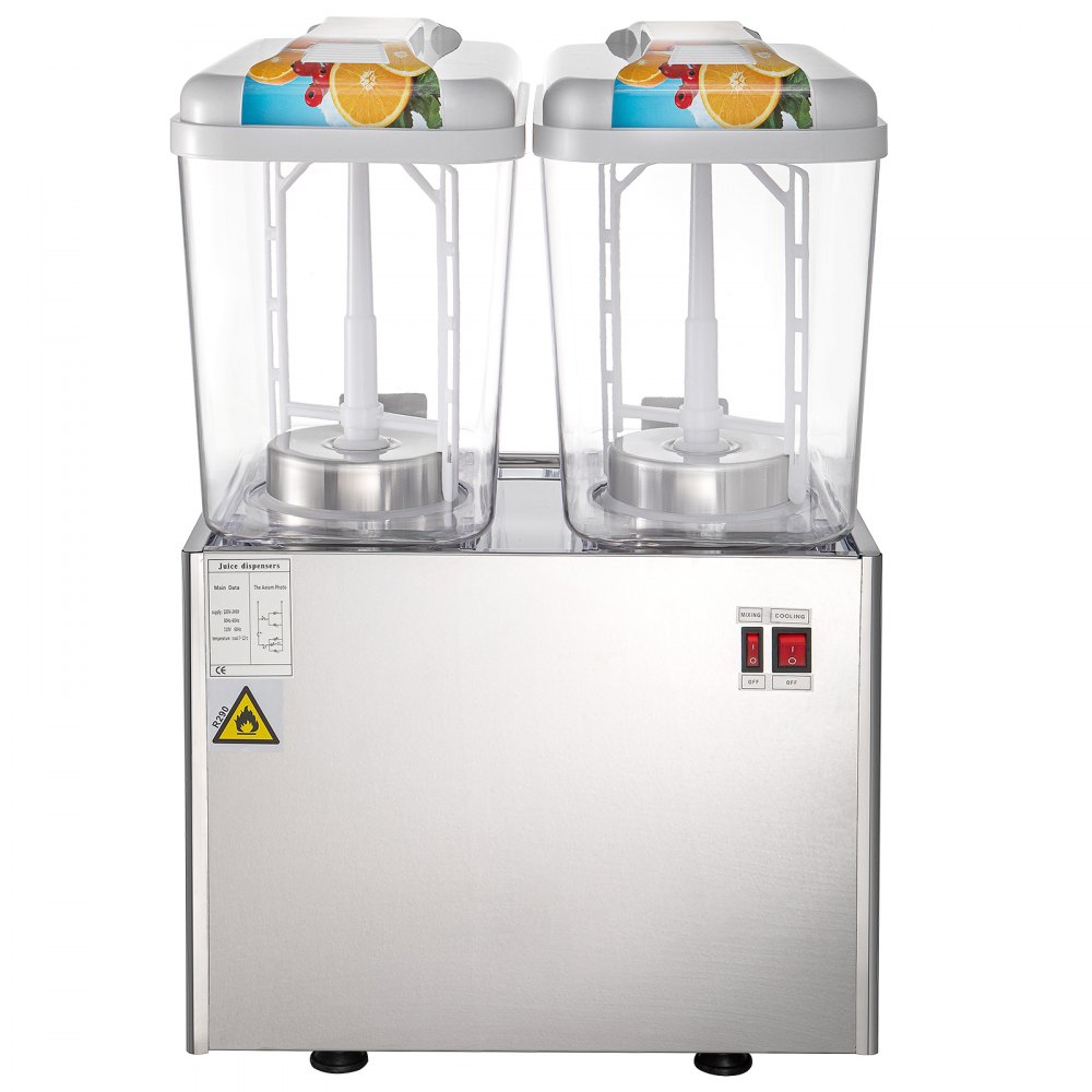 Dispensador de bebidas comercial VEVOR de 110 V, 9,5 galones, 36 L, 2 tanques, dispensador de jugo comercial, 18 litros por tanque, 300 W, acero inoxidable, material de grado alimenticio, dispensador de bebidas de té helado equipado con termostato C