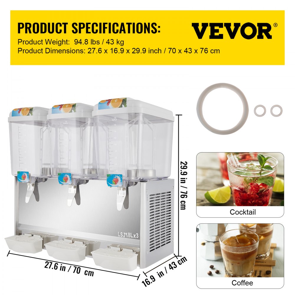 VEVOR Dispensador comercial de jugo de 14.25 galones, máquina dispensadora de bebidas frías de 54 litros con grifos
