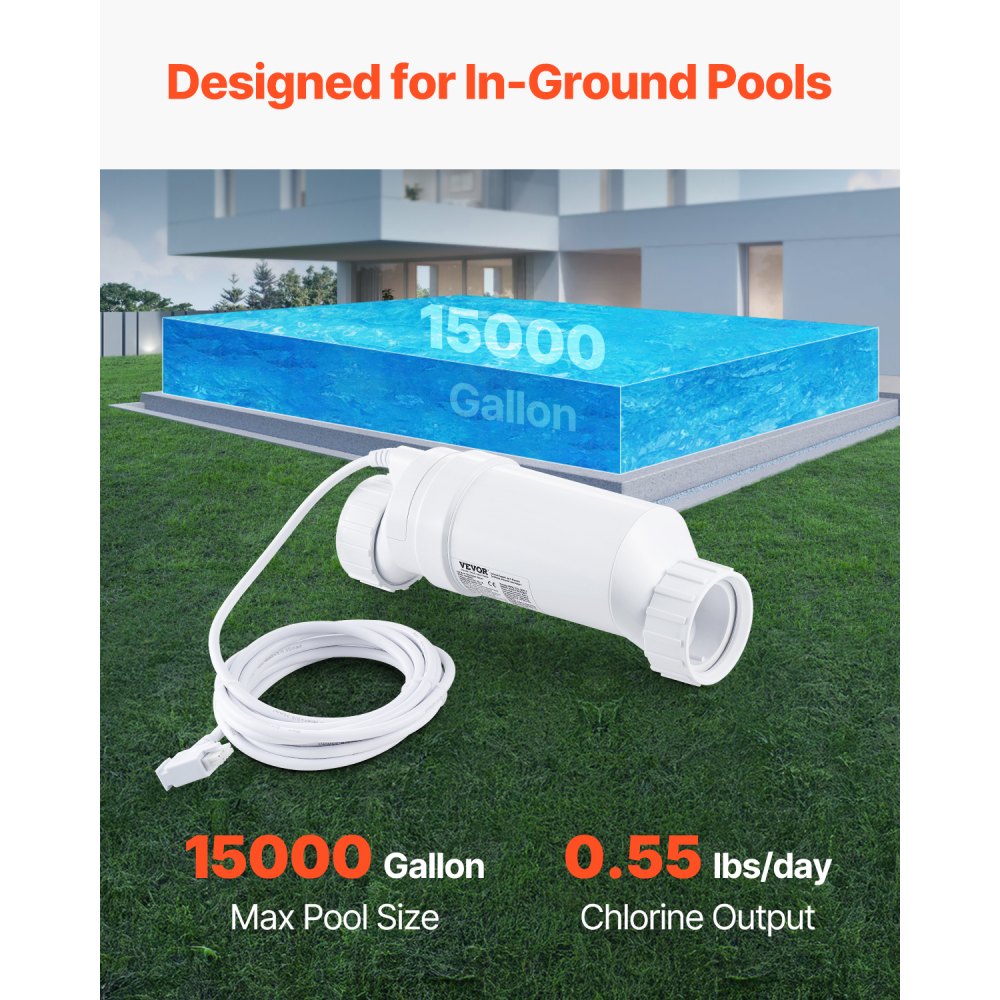 Sistema de cloración de agua salada W3T-Cell-3 para piscinas enterradas de 15 000 galones