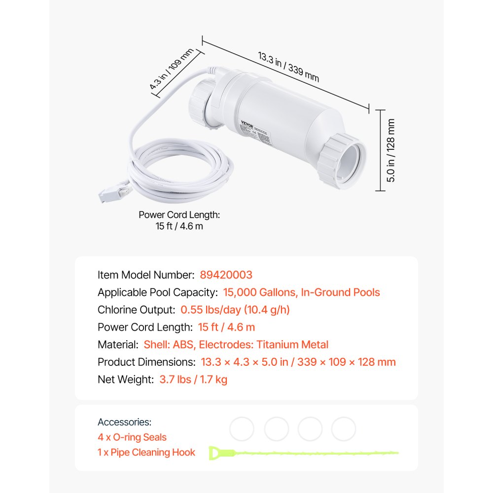 Sistema de cloración de agua salada W3T-Cell-3 para piscinas enterradas de 15 000 galones