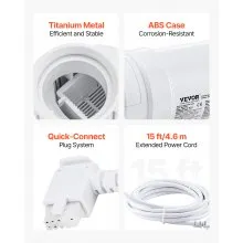 Sistema de cloración de agua salada VEVOR, celda de cloración para piscinas compatible con Hayward W3T-Cell-9 (T9), sistema de cloración de agua salada para piscinas enterradas de hasta 25,000 galones, cable de alimentación de 15 pies, color blanco