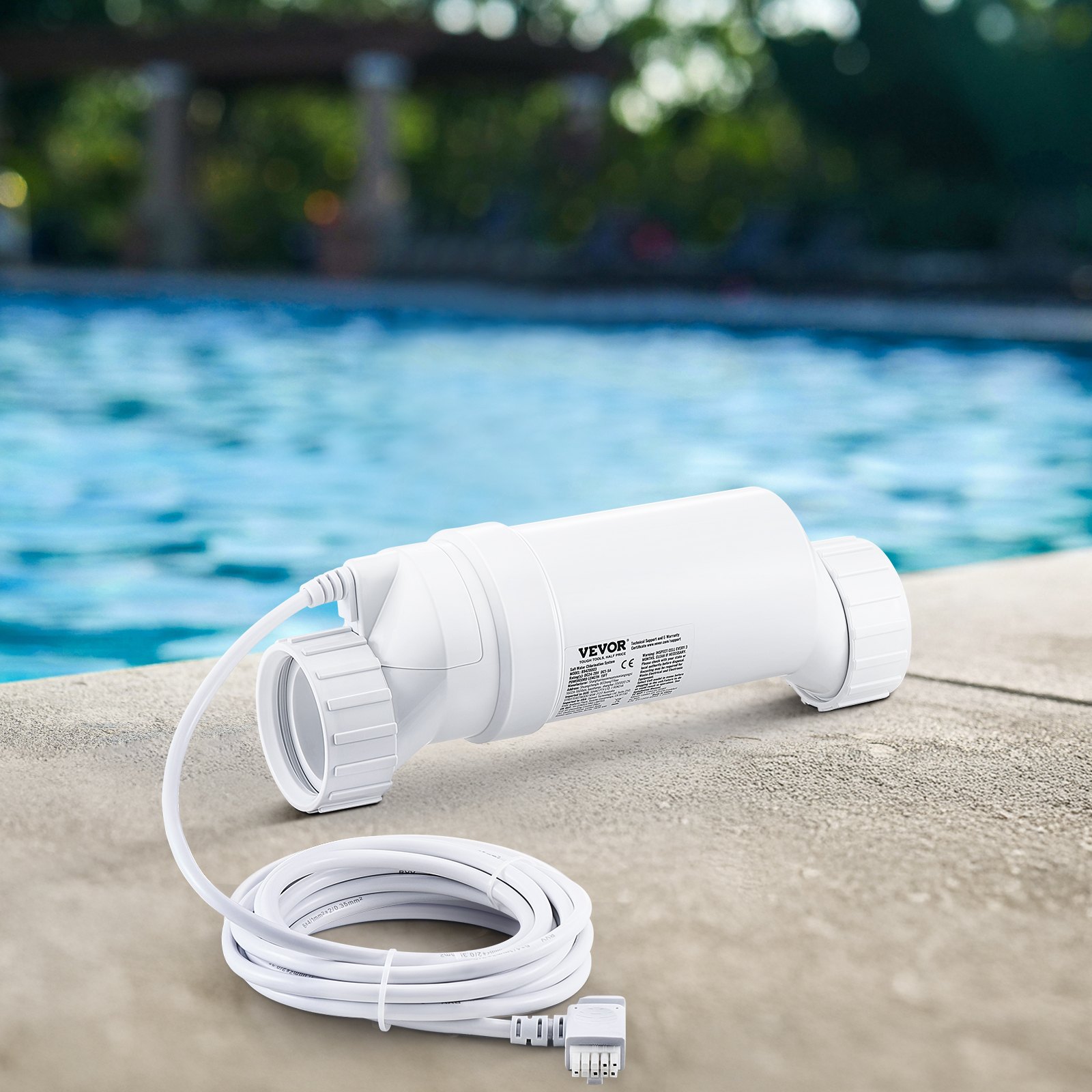 Sistema de cloración de agua salada VEVOR, celda de cloración para piscinas compatible con Hayward W3T-Cell-15 (T15), sistema de cloración de agua salada para piscinas enterradas de hasta 150.000 litros, cable de alimentación de 4,5 m, color blanco