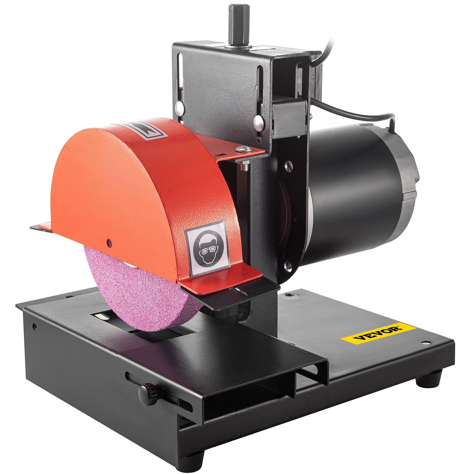 Afiladora de cuchillas para cortacésped VEVOR, motor de 1/3 HP, 1700 RPM, rueda de 8" de diámetro y 1" de grosor, altura ajustable de 2,8" para afilar cuchillas y herramientas en jardín o taller.