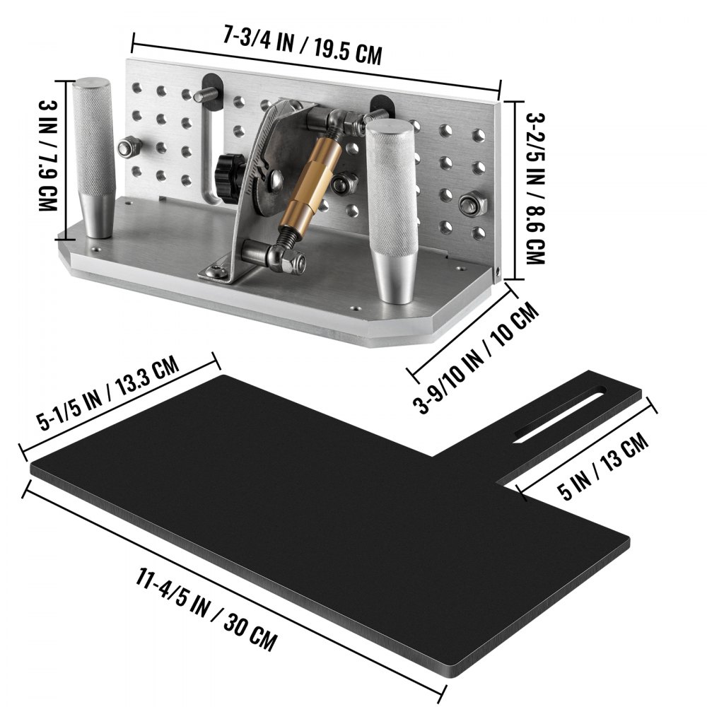 Plantilla de cuchilla para amoladora de banda VEVOR con dimensiones y especificaciones.