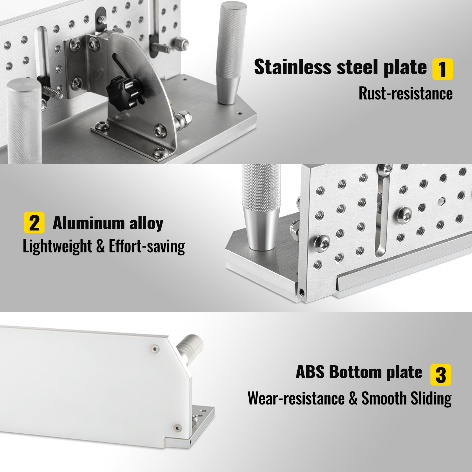 Plantilla de cuchilla para amoladora de banda VEVOR, acero inoxidable, aluminio y componentes ABS.