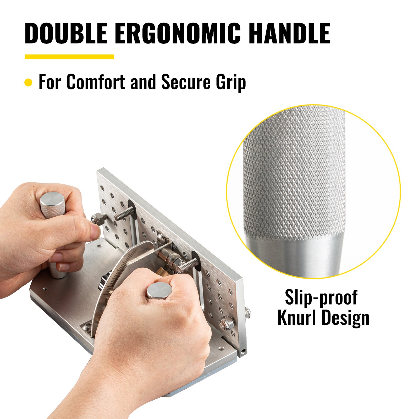 Plantilla de cuchilla para amoladora de banda VEVOR con mango ergonómico doble y diseño moleteado antideslizante.