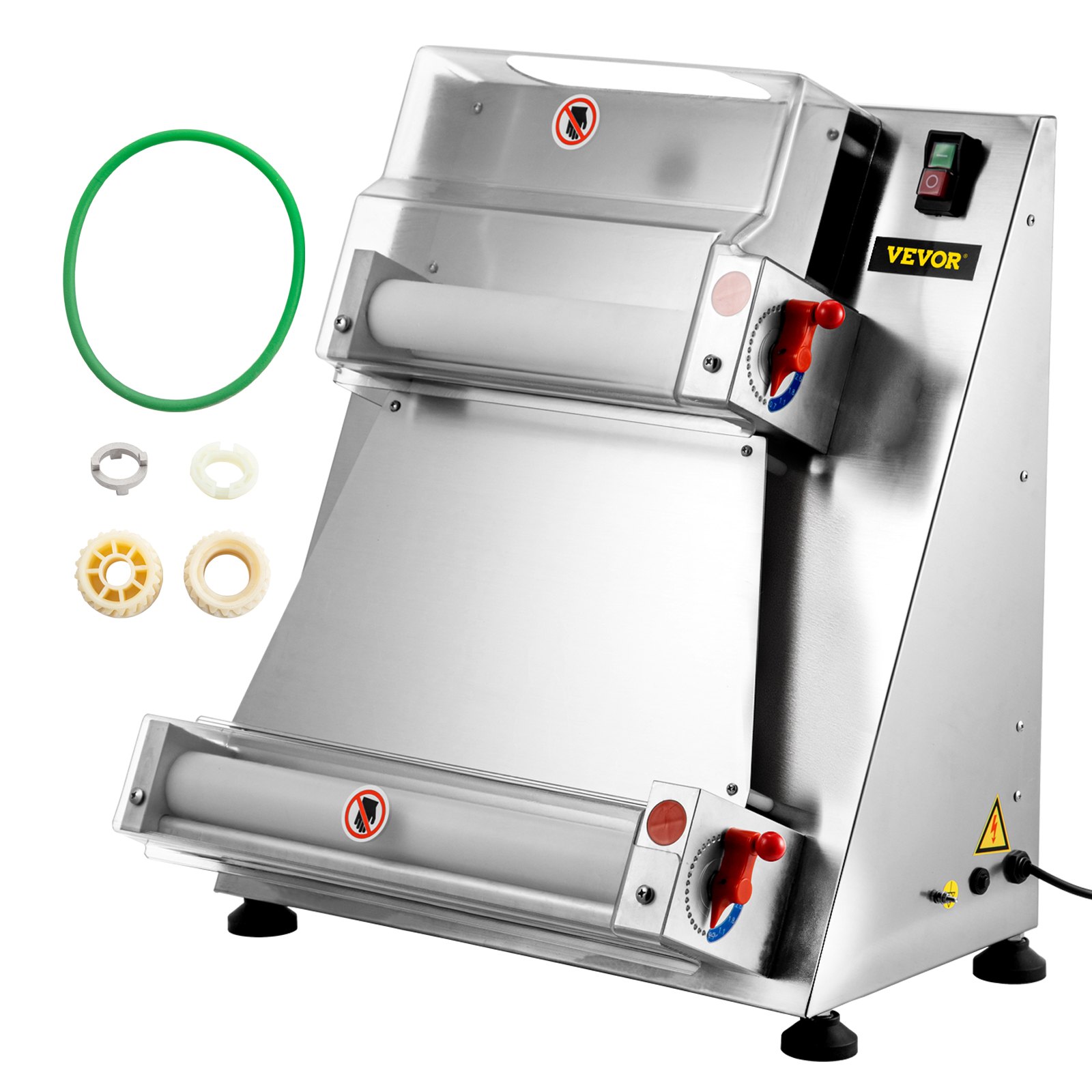 VEVOR Maquina para pasta rodillo de masa comercial 370 W automáticamente apto para fideos pizza pan y equipo para hacer pasta Plateado 15.7 inch 1