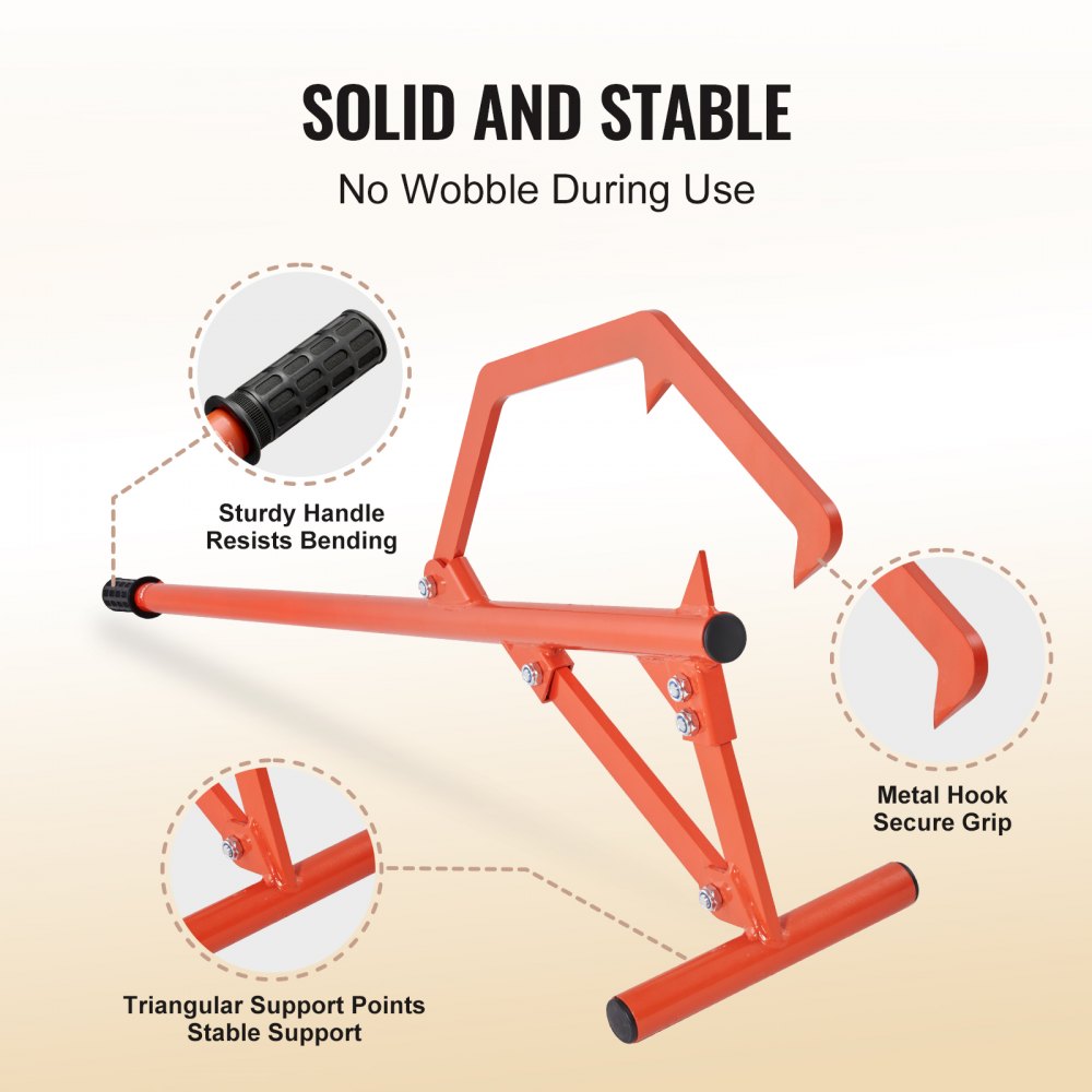 VEVOR Timberjack, rodillo para troncos de acero resistente de 117 cm, elevador de troncos con gancho de inclinación ajustable, herramientas de tala para troncos de hasta 63 cm de diámetro, gato para rodar, cortar y levantar troncos.