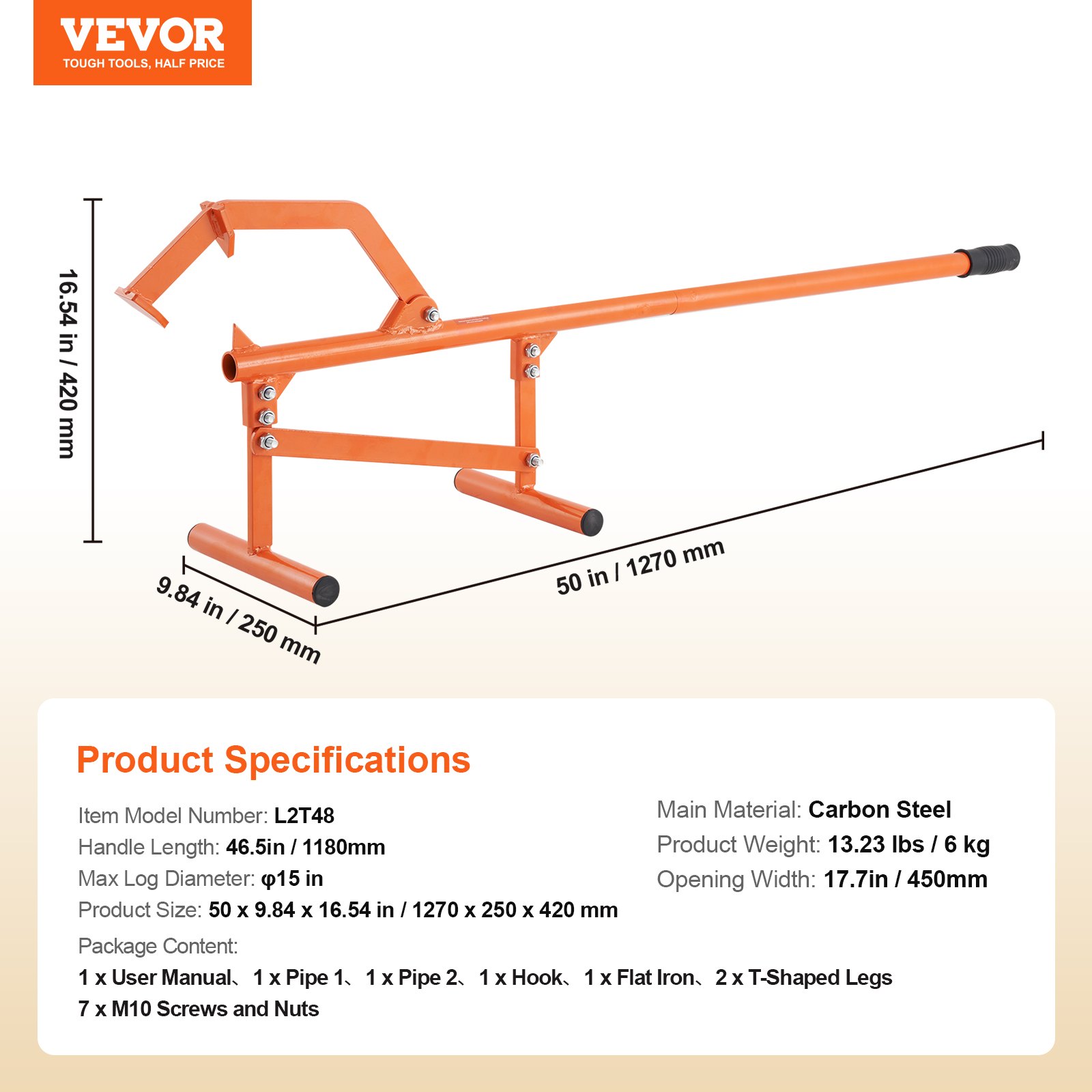 Elevador de troncos resistente VEVOR Timberjack de 46,5 in para troncos de un diámetro máximo de 15 in
