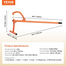 Elevador de troncos resistente VEVOR Timberjack de 46,5 in con mango de metal para troncos de un diámetro máximo de 15 in