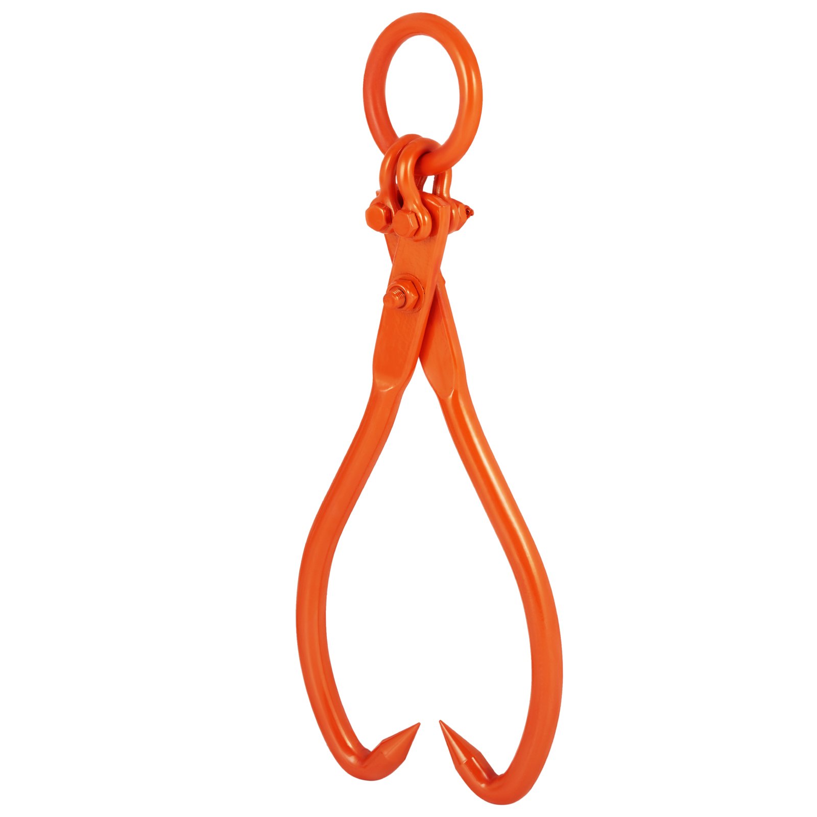 Pinzas para arrastrar troncos VEVOR de color naranja con ganchos afilados y un agarre circular resistente.