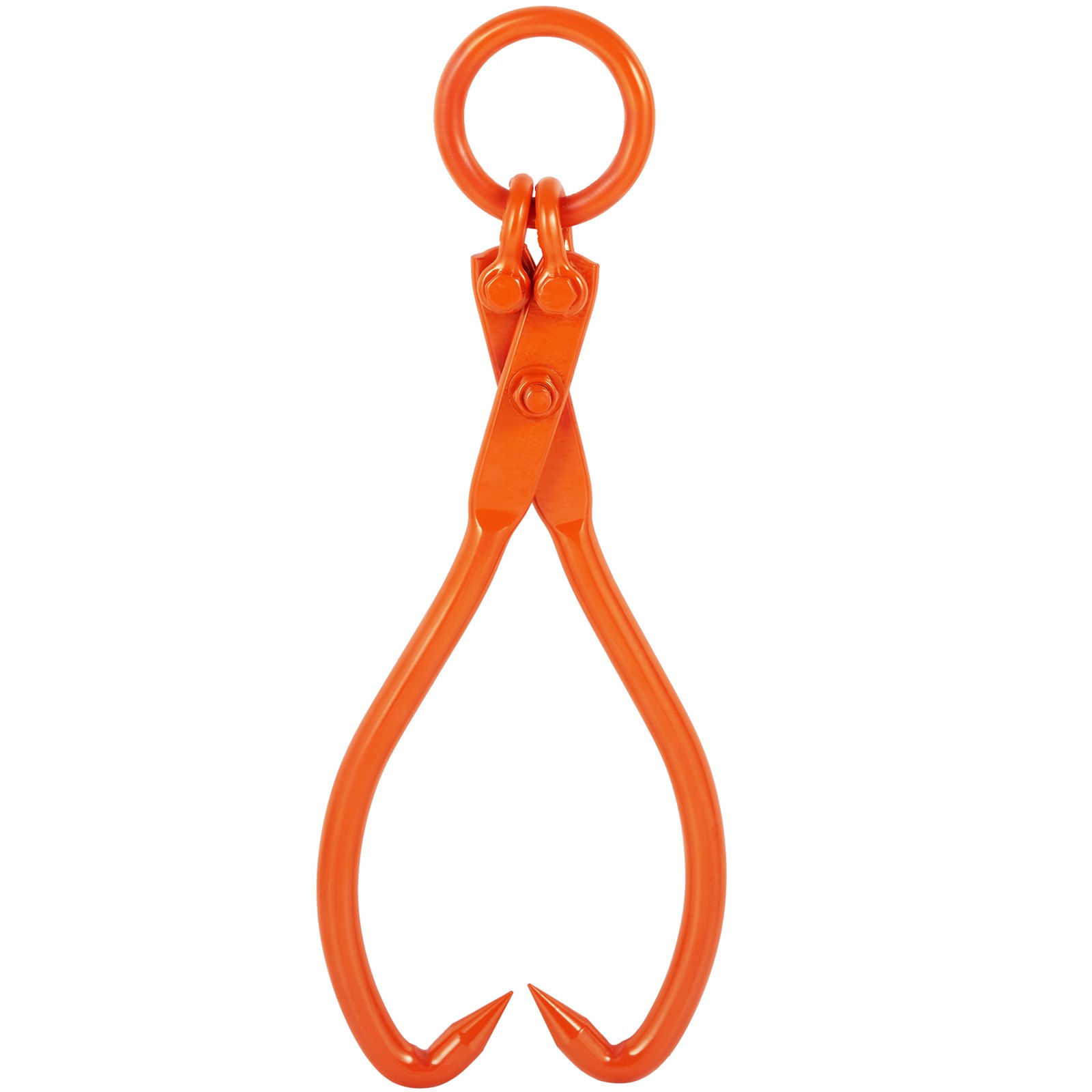 Pinzas para arrastrar troncos VEVOR de color naranja con ganchos afilados y un agarre circular en la parte superior.