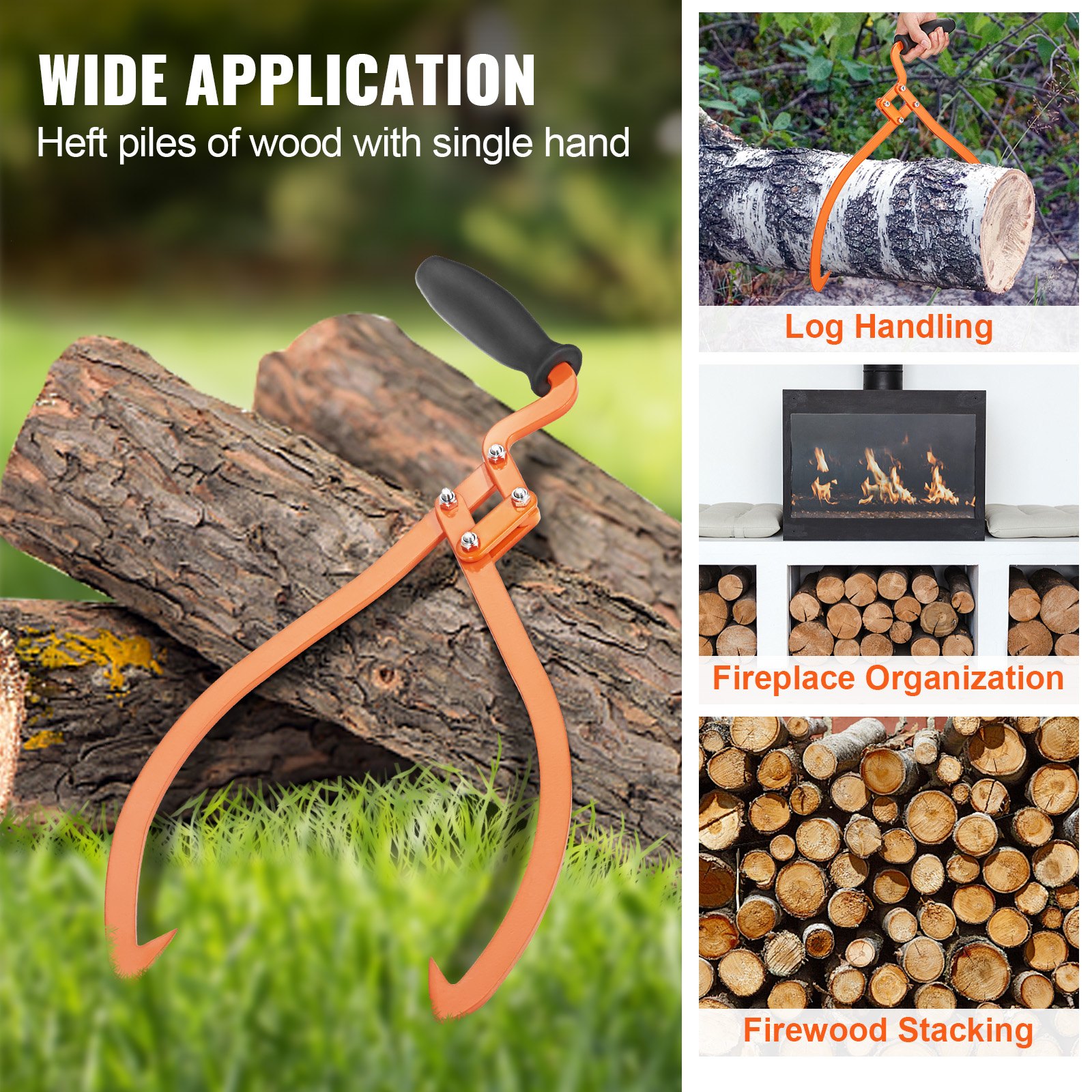 Pinzas para troncos VEVOR, pinzas de arrastre para troncos de 20 pulgadas con 2 garras y agarre antideslizante, pinza manual de acero para troncos con capacidad de carga de 110 lb, herramienta para levantar, manipular, arrastrar y transportar troncos