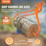 Gancho de garra de madera VEVOR que sujeta un tronco grande, con una capacidad de carga de 3307 libras y un tamaño de apertura máximo de 36,8".