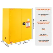 VEVOR Gabinete de almacenamiento de líquidos inflamables de 30 galones, 43,1 x 18,1 x 50,1 pulgadas Gabinete de almacenamiento de líquidos inflamables de acero laminado en frío a prueba de explosiones con 1 estante ajustable 2 puertas de cierre manual para uso industrial, amarillo