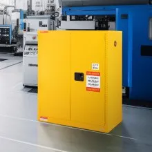 VEVOR Gabinete de almacenamiento de líquidos inflamables de 30 galones, 43,1 x 18,1 x 50,1 pulgadas Gabinete de almacenamiento de líquidos inflamables de acero laminado en frío a prueba de explosiones con 1 estante ajustable 2 puertas de cierre manual para uso industrial, amarillo