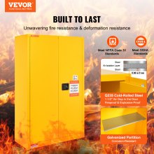 VEVOR Gabinete de seguridad para líquidos inflamables, 45 galones, gabinete de almacenamiento de líquidos inflamables de acero laminado en frío, 42,9 x 18,1 x 65,2 pulgadas, a prueba de explosiones con 2 estantes ajustables, 2 puertas manuales para uso industrial, amarillo