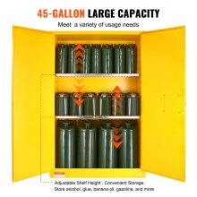 VEVOR Gabinete de seguridad para líquidos inflamables, 45 galones, gabinete de almacenamiento de líquidos inflamables de acero laminado en frío, 42,9 x 18,1 x 65,2 pulgadas, a prueba de explosiones con 2 estantes ajustables, 2 puertas manuales para uso industrial, amarillo
