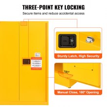VEVOR Gabinete de seguridad para líquidos inflamables, 45 galones, gabinete de almacenamiento de líquidos inflamables de acero laminado en frío, 42,9 x 18,1 x 65,2 pulgadas, a prueba de explosiones con 2 estantes ajustables, 2 puertas manuales para uso industrial, amarillo