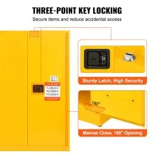 VEVOR Gabinete de seguridad para líquidos inflamables, 45 galones, gabinete de almacenamiento de líquidos inflamables de acero laminado en frío, 42,9 x 18,1 x 65,2 pulgadas, a prueba de explosiones con 2 estantes ajustables, 2 puertas manuales para uso industrial, amarillo