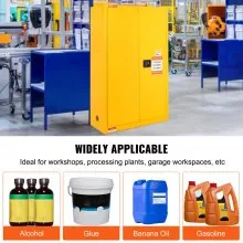 VEVOR Gabinete de seguridad para líquidos inflamables, 45 galones, gabinete de almacenamiento de líquidos inflamables de acero laminado en frío, 42,9 x 18,1 x 65,2 pulgadas, a prueba de explosiones con 2 estantes ajustables, 2 puertas manuales para uso industrial, amarillo