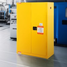 VEVOR Gabinete de seguridad para líquidos inflamables, 45 galones, gabinete de almacenamiento de líquidos inflamables de acero laminado en frío, 42,9 x 18,1 x 65,2 pulgadas, a prueba de explosiones con 2 estantes ajustables, 2 puertas manuales para uso industrial, amarillo