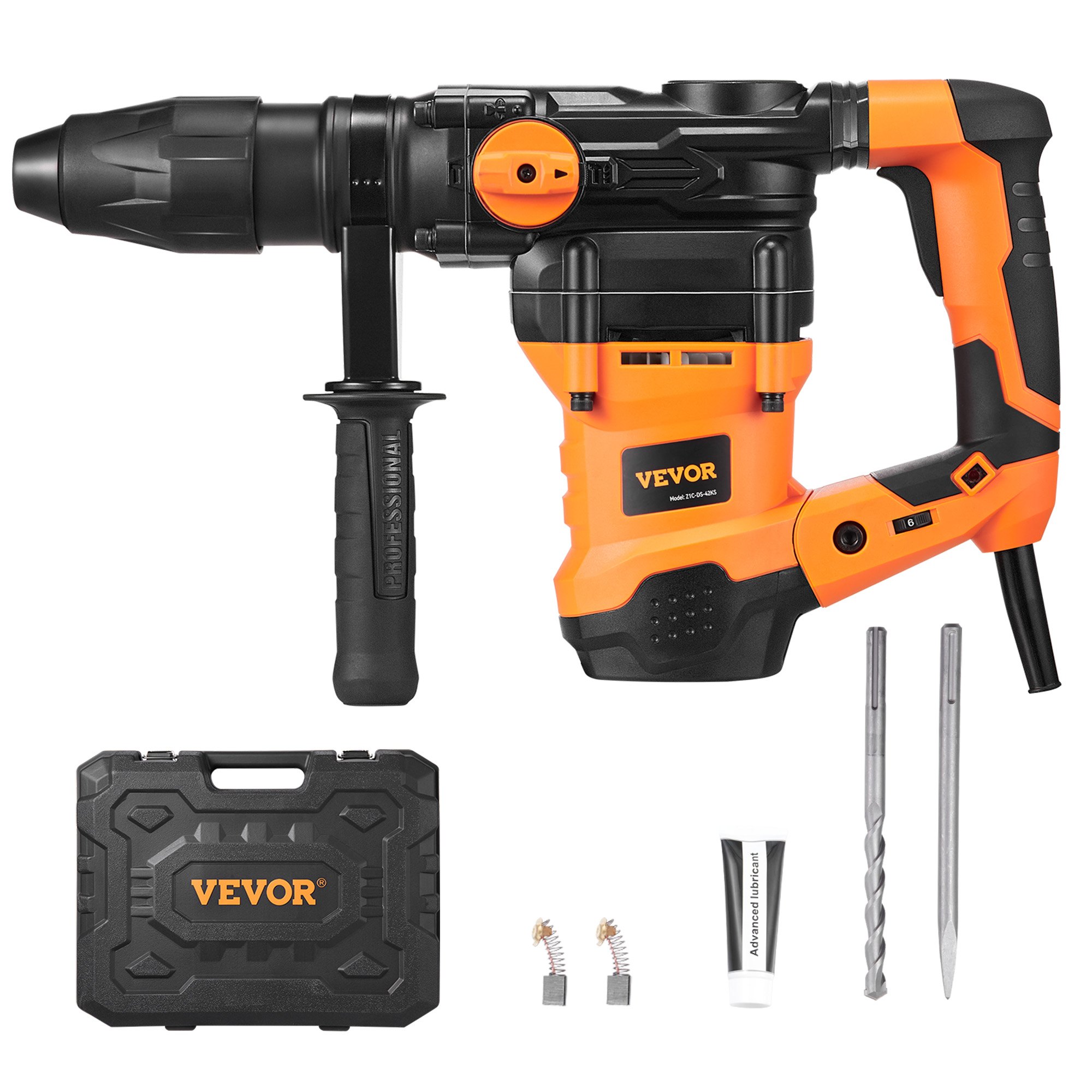 Taladro percutor rotativo VEVOR SDS-Max de 1-9/16 pulgadas, taladros con cable de 13 A, martillos cinceladores de alta resistencia con control de vibración y embrague de seguridad, martillos de demolición eléctricos de velocidad variable, herramienta eléctrica para hormigón