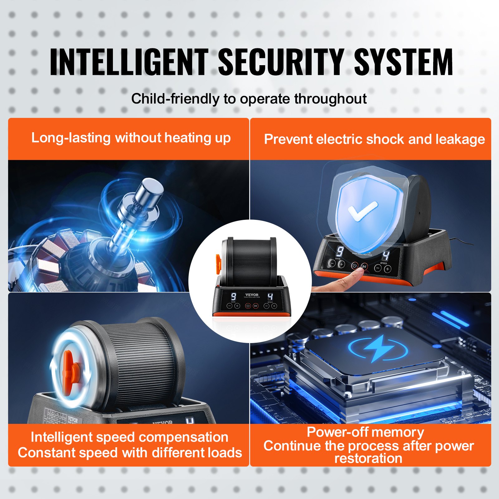 VEVOR Rock Tumbler Kit 1 lb Pulidor de rocas Piedras preciosas en bruto 4 granos de pulido