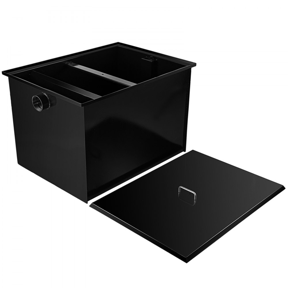 Interceptor de grasa comercial VEVOR, capacidad de 100 lb, trampa de grasa debajo del fregadero con caudal de 50 GPM, acero al carbono revestido con entrada de agua lateral, para cocina de restaurante, fábrica, color negro