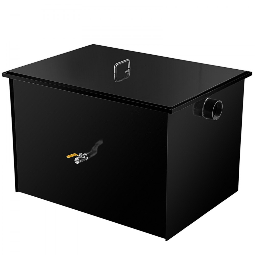 Interceptor de grasa comercial VEVOR, capacidad de 100 lb, trampa de grasa debajo del fregadero con caudal de 50 GPM, acero al carbono revestido con entrada de agua lateral, para cocina de restaurante, fábrica, color negro