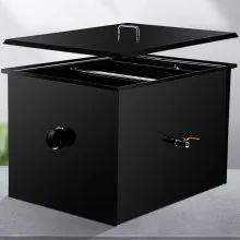 VEVOR Interceptor de grasa comercial, capacidad de 100 libras, trampa de grasa debajo del fregadero con caudal de 50 GPM, interceptor de grasa de acero al carbono recubierto con entrada de agua lateral, para cocina de fábrica de restaurante, negro