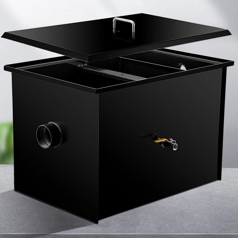 VEVOR Interceptor de grasa comercial 20 LB, trampa de grasa de acero al carbono 10 GPM, trampa interceptora de grasa con entrada de agua lateral, trampa de grasa debajo del fregadero para restaurante, cantina, fábrica, cocina casera