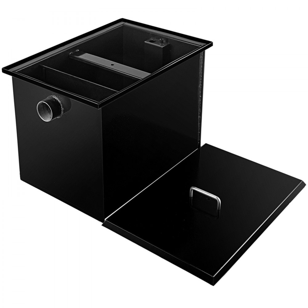 VEVOR Interceptor de grasa comercial 30 LB, trampa de grasa de acero al carbono 15 GPM, trampa interceptora de grasa con entrada de agua lateral, trampa de grasa debajo del fregadero para restaurante, cantina, fábrica, cocina casera