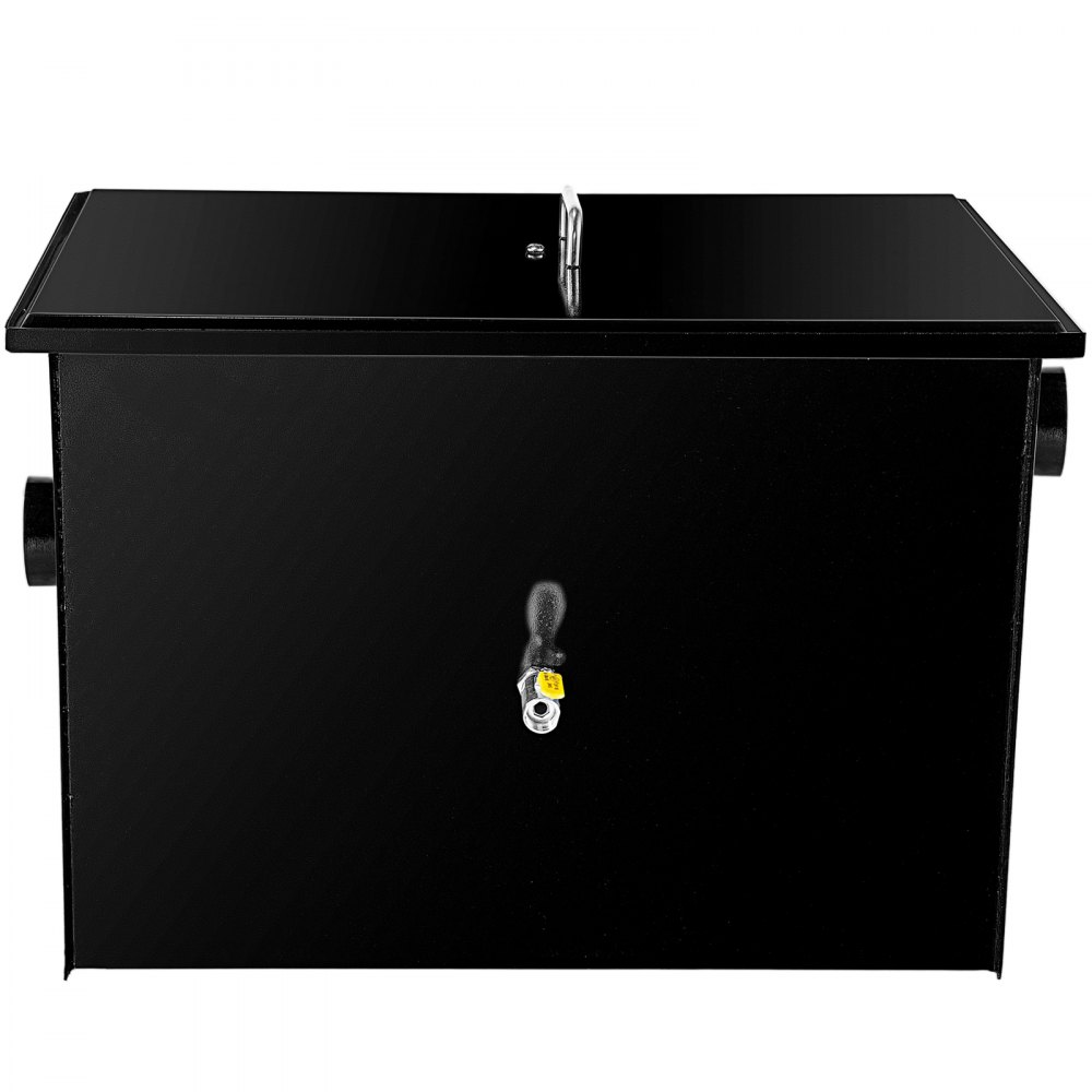 VEVOR Interceptor de grasa comercial 30 LB, trampa de grasa de acero al carbono 15 GPM, trampa interceptora de grasa con entrada de agua lateral, trampa de grasa debajo del fregadero para restaurante, cantina, fábrica, cocina casera