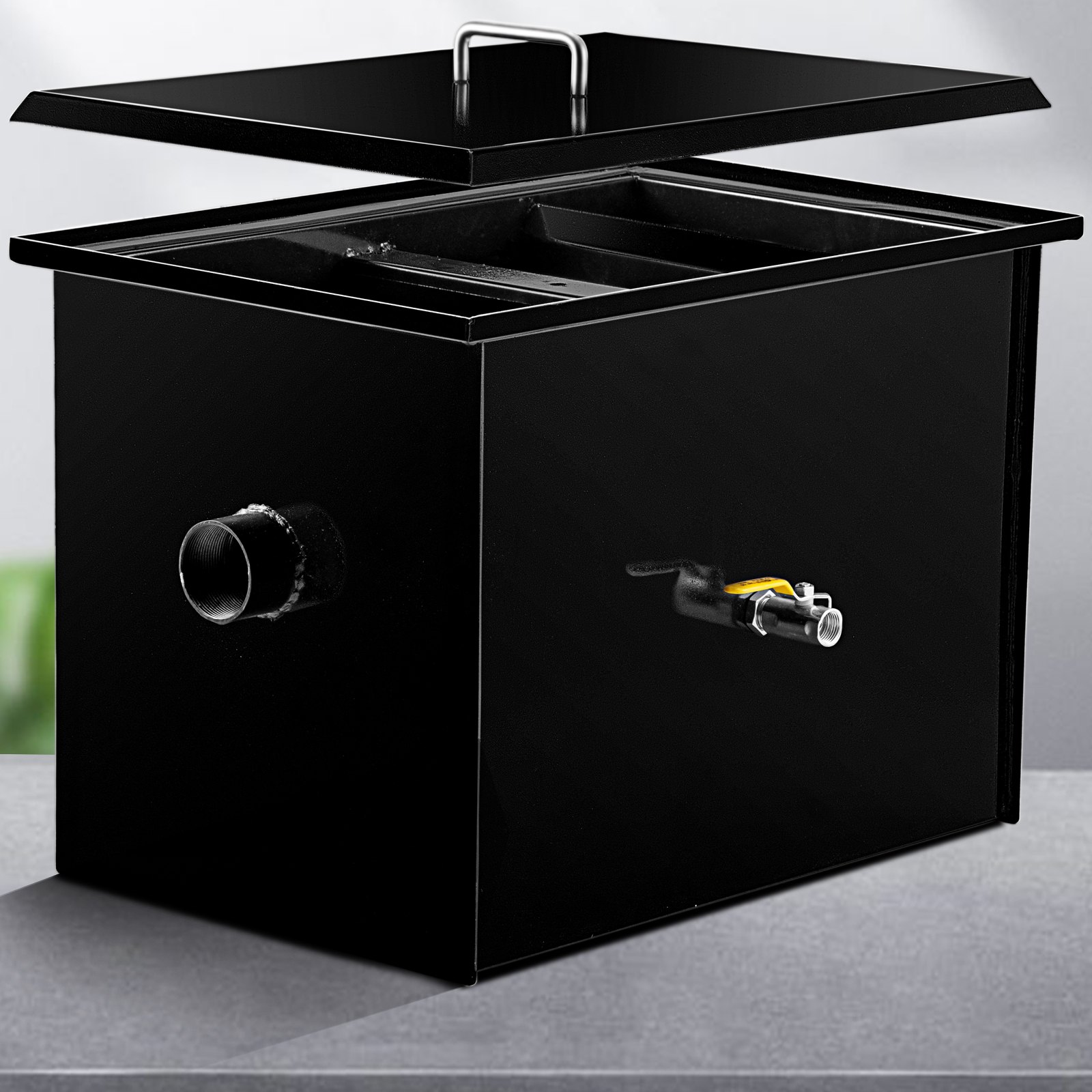 VEVOR Interceptor de grasa comercial 30 LB, trampa de grasa de acero al carbono 15 GPM, trampa interceptora de grasa con entrada de agua lateral, trampa de grasa debajo del fregadero para restaurante, cantina, fábrica, cocina casera