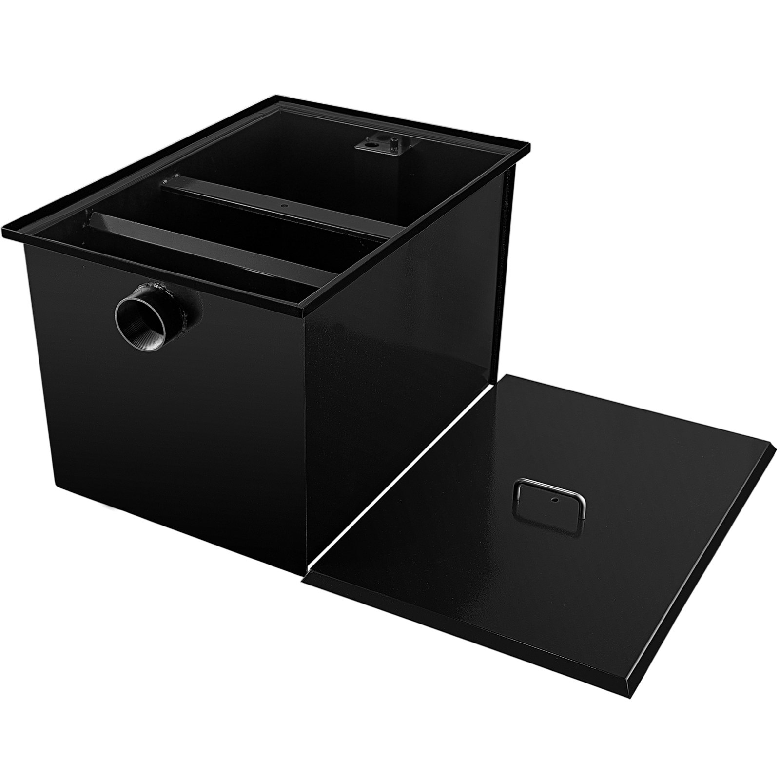 Separador de grasa comercial VEVOR de 25 GPM, 50 lb, de acero al carbono, con entrada de agua lateral. Ideal para instalar debajo del fregadero en restaurantes, fábricas y cocinas domésticas.