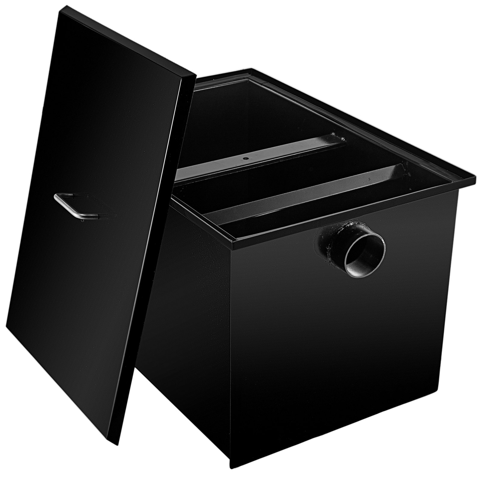 Separador de grasa comercial VEVOR de 25 GPM, 50 lb, de acero al carbono, con entrada de agua lateral. Ideal para instalar debajo del fregadero en restaurantes, fábricas y cocinas domésticas.