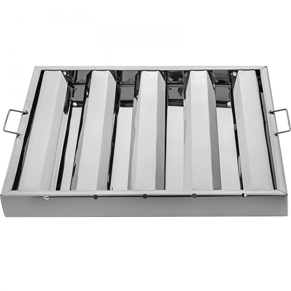 Filtros de campana VEVOR de acero inoxidable brillante con asas laterales y superficie reflectante.