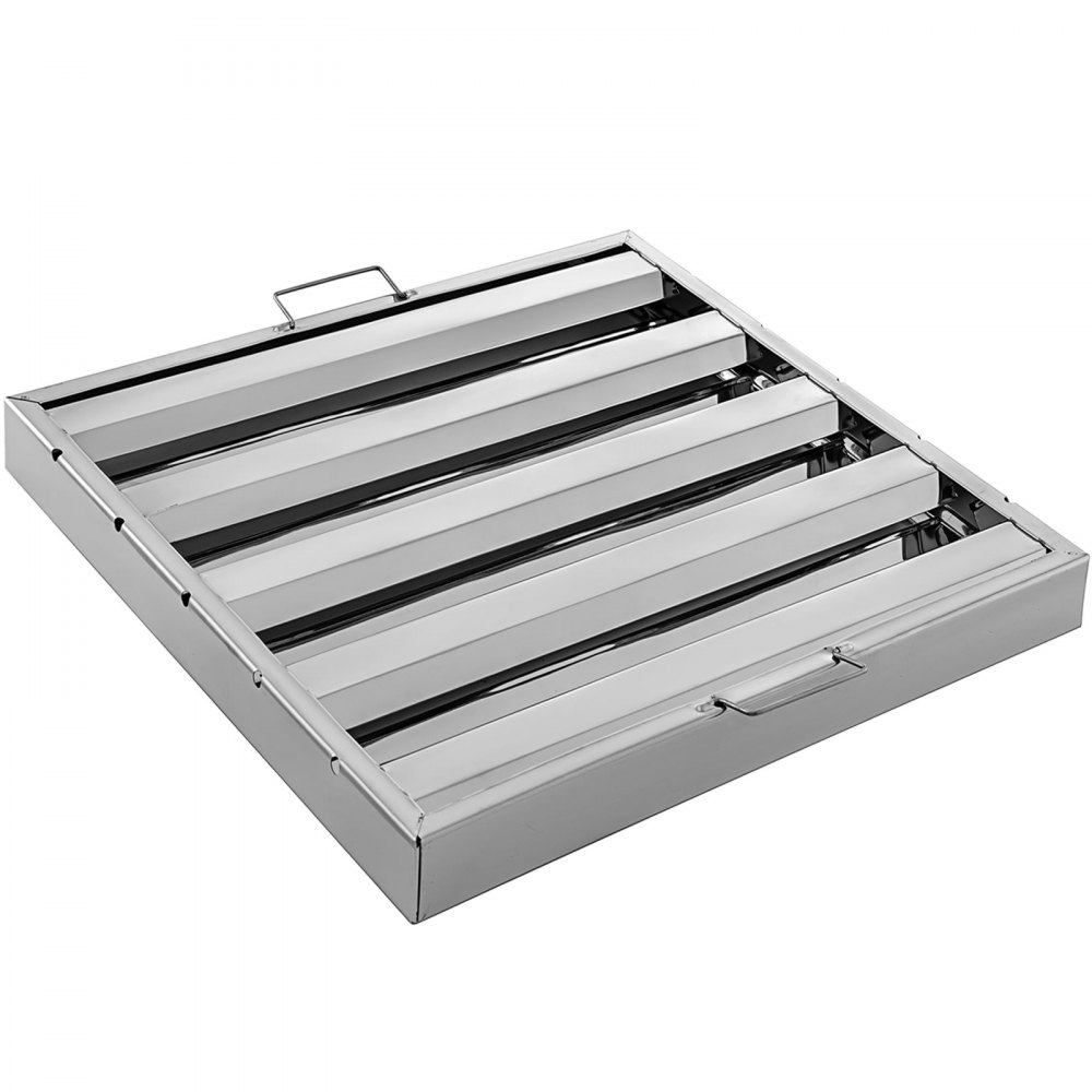 Filtros de campana VEVOR de acero inoxidable con asas, que muestran cuatro lamas horizontales.