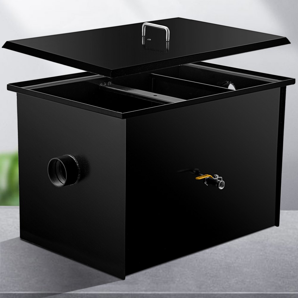 Interceptor de grasa comercial VEVOR de 35 GPM, trampa de grasa comercial de 70 lb, trampa de grasa de acero al carbono con entrada de agua lateral, trampa de grasa debajo del fregadero para restaurantes, fábricas, hogares y cocinas.
