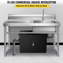 VEVOR Interceptor de grasa comercial 70 LB, Trampa de grasa de acero al carbono 35 GPM, Trampa interceptora de grasa con entrada de agua lateral, Trampa de grasa debajo del fregadero para restaurante, cantina, fábrica, cocina casera
