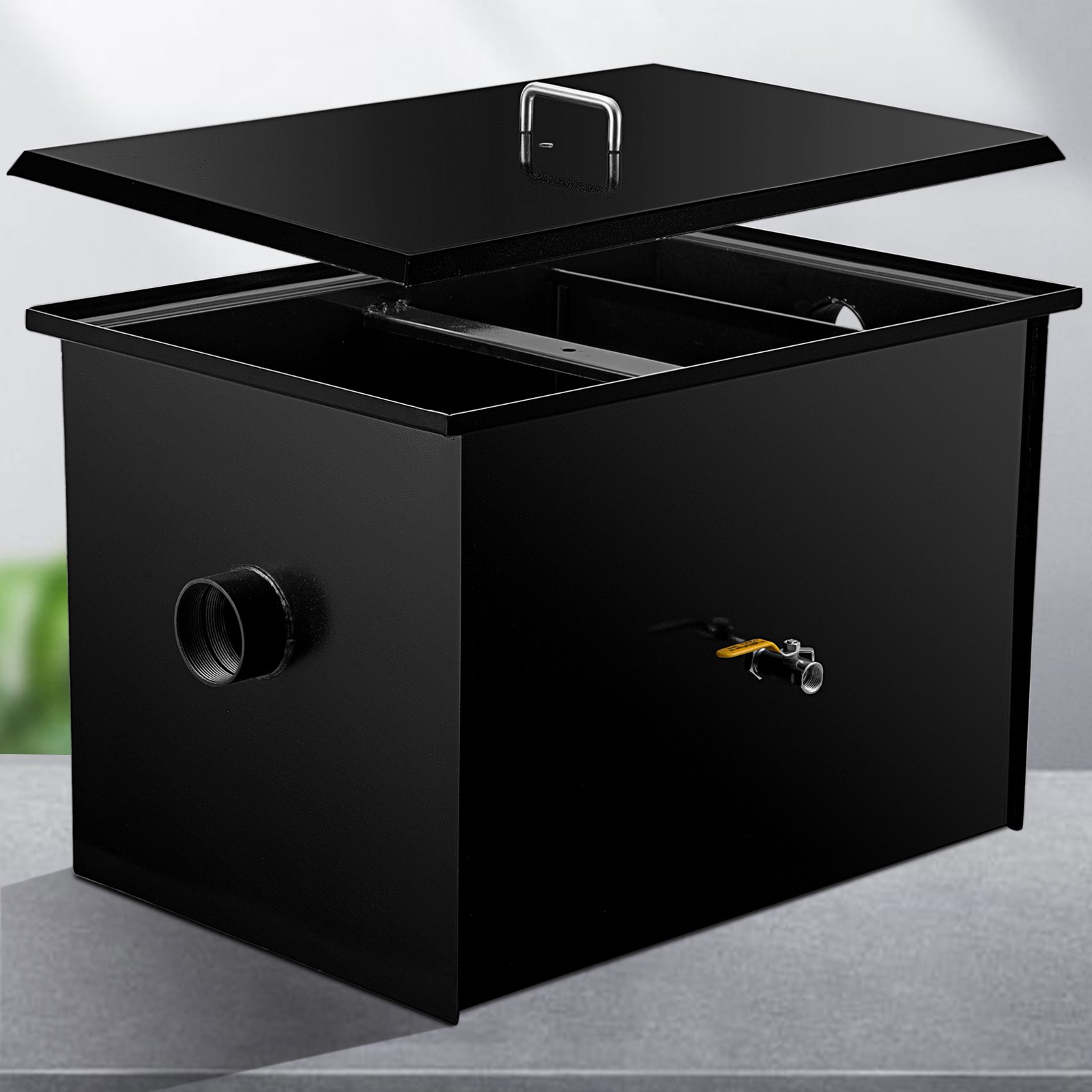 Interceptor de grasa comercial VEVOR de 35 GPM, trampa de grasa comercial de 70 lb, trampa de grasa de acero al carbono con entrada de agua lateral, trampa de grasa debajo del fregadero para restaurantes, fábricas, hogares y cocinas.